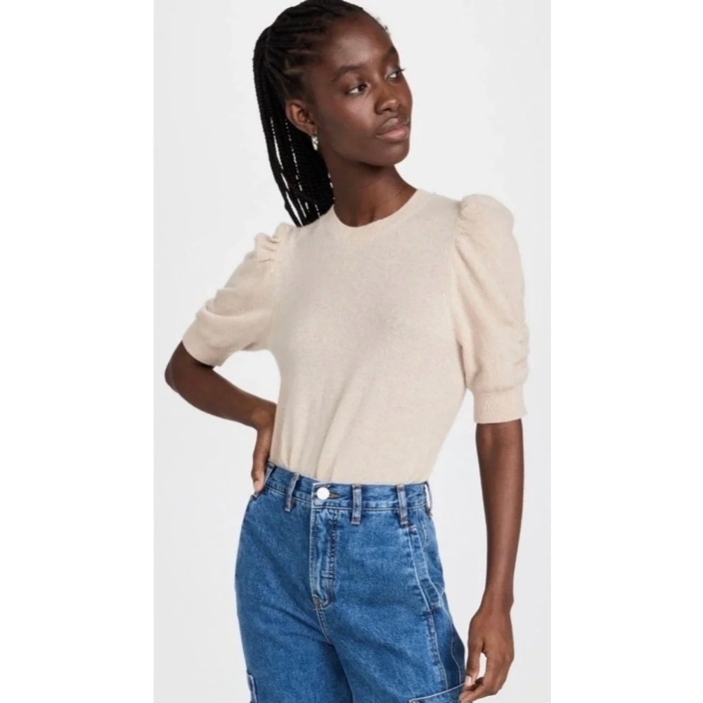 FRAME Frankie Cashmere Sweater Vanilla Puff Shoulder Crewneck XS